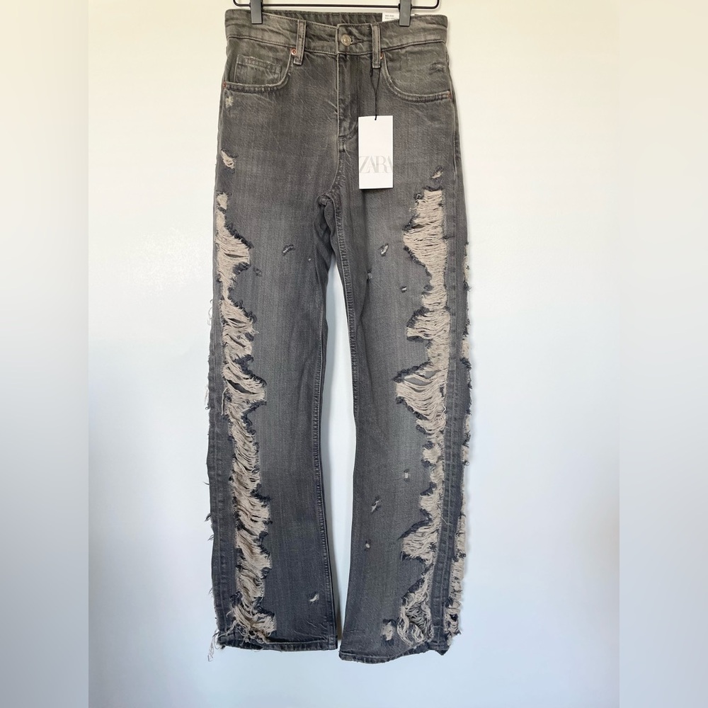 NWT ZARA SS24 TRF MID-RISE WIDE LEG RIPPED JEANS 6688/248 012/298 - Picture 2 of 13
